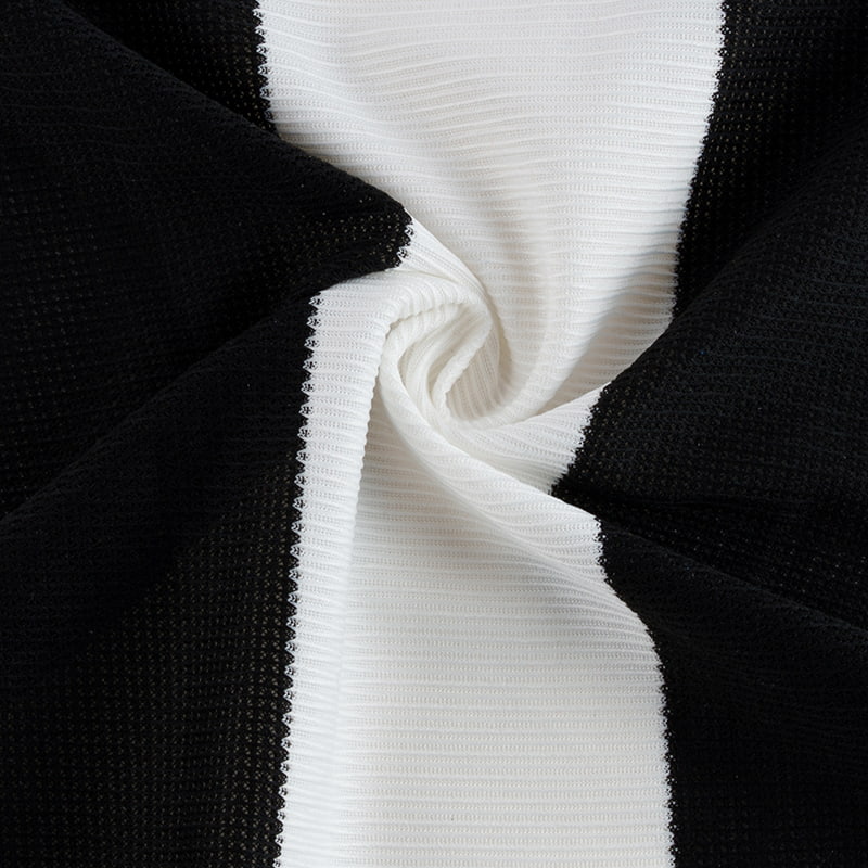 Tissu tricoté chaîne à mailles rayées noires et blanches