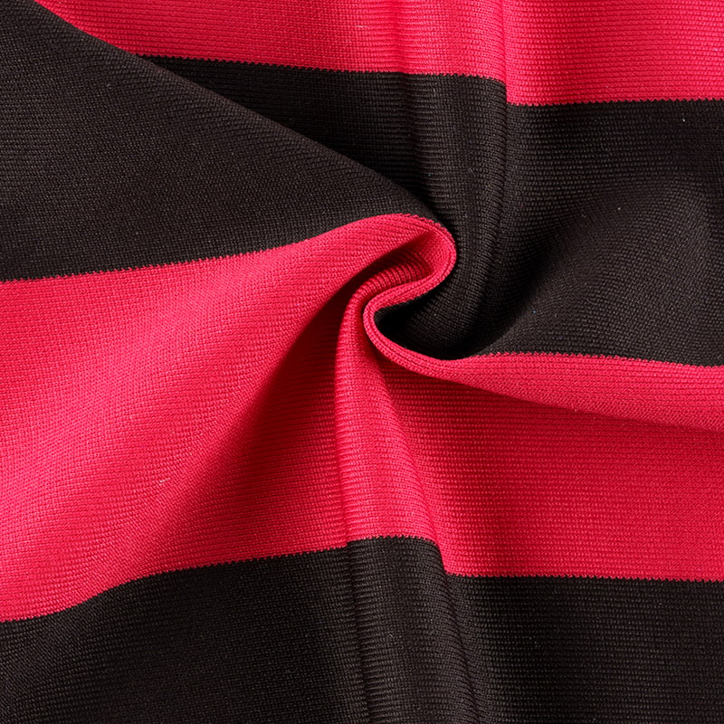 Tissu tricoté chaîne rayé rouge et noir